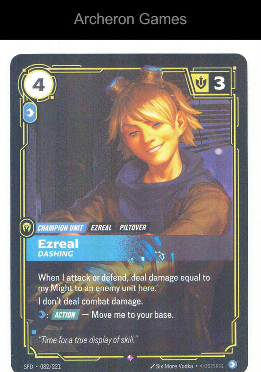 Ezreal - Dashing SFD 082/221 R Spiritforged Riftbound Card Foil