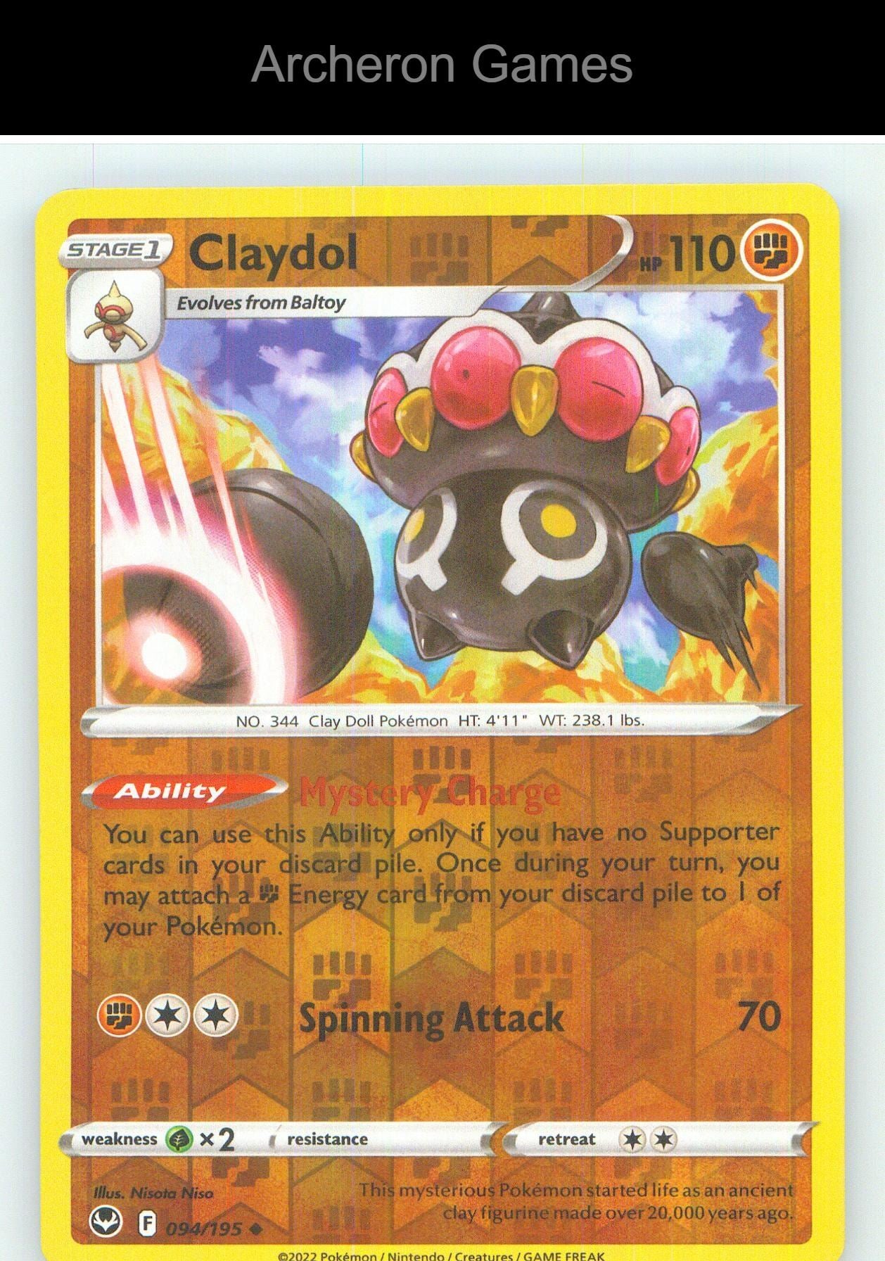 Pokemon Card Claydol SIT 094/195 UC Silver Tempest Reverse Holo