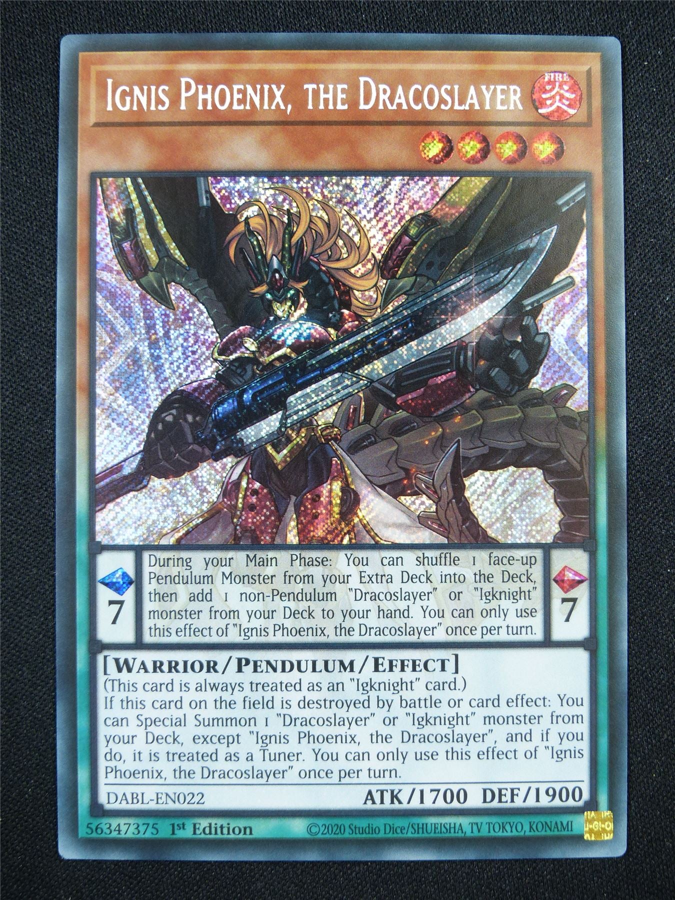 Ignis Phoenix the Dracoslayer DABL Secret Rare - 1st ed Yugioh Card #G9