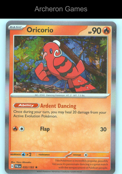 Pokemon Card Oricorio PAL 033/193 R Paldea Evolved Holo