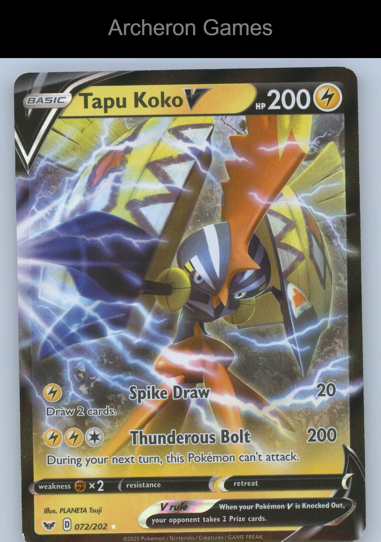 Pokemon Card Tapu Koko V SSH 072/202 HOLO V Rare Sword & Shield