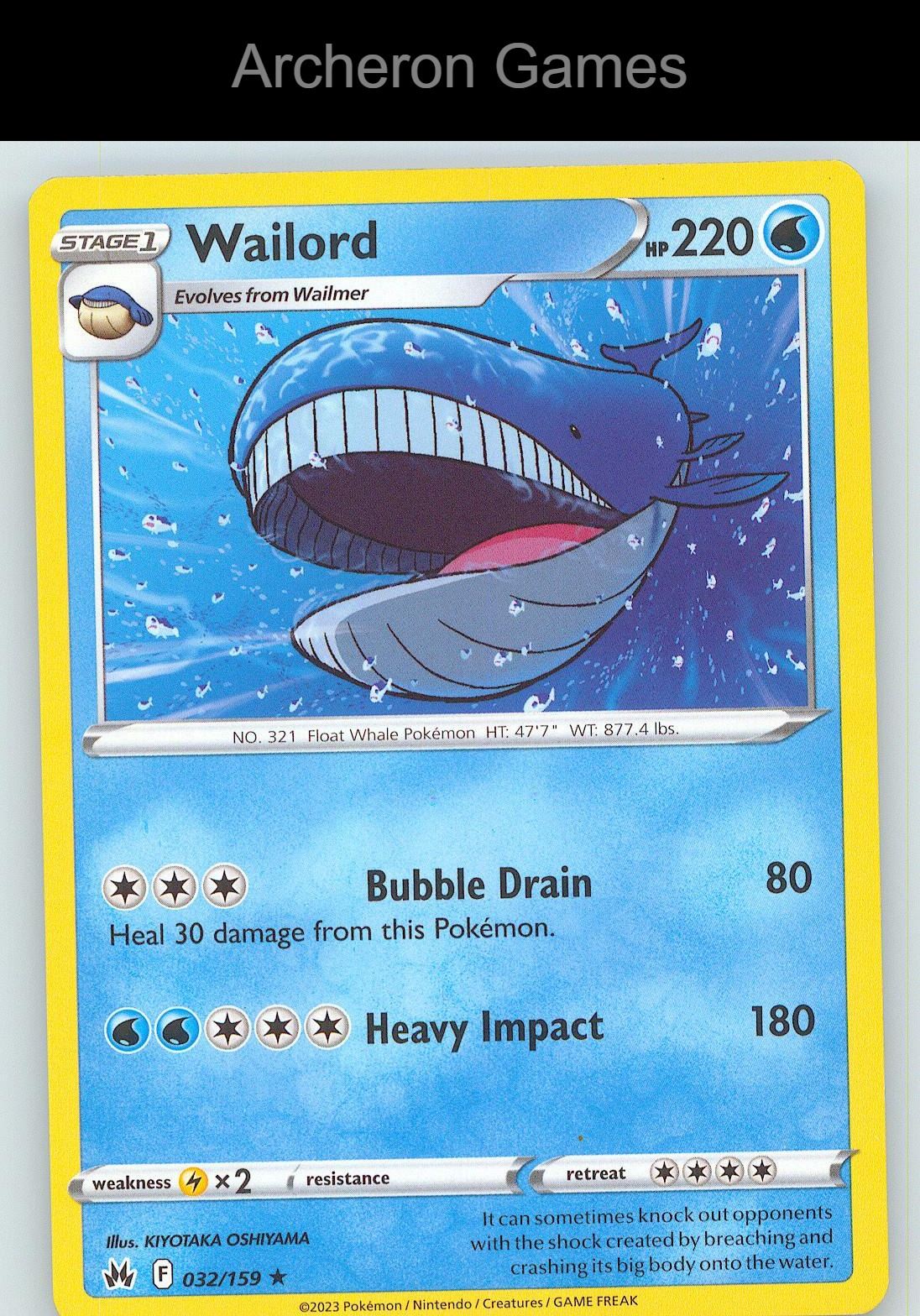 Pokemon Card Wailord CRZ 032/159 R Crown Zenith