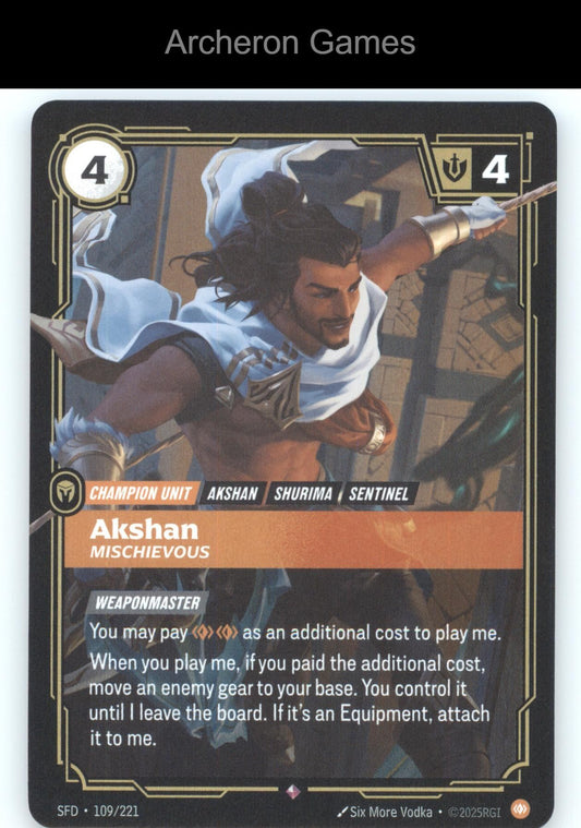 Akshan - Mischievous SFD 109/221 R  Card Spiritforged