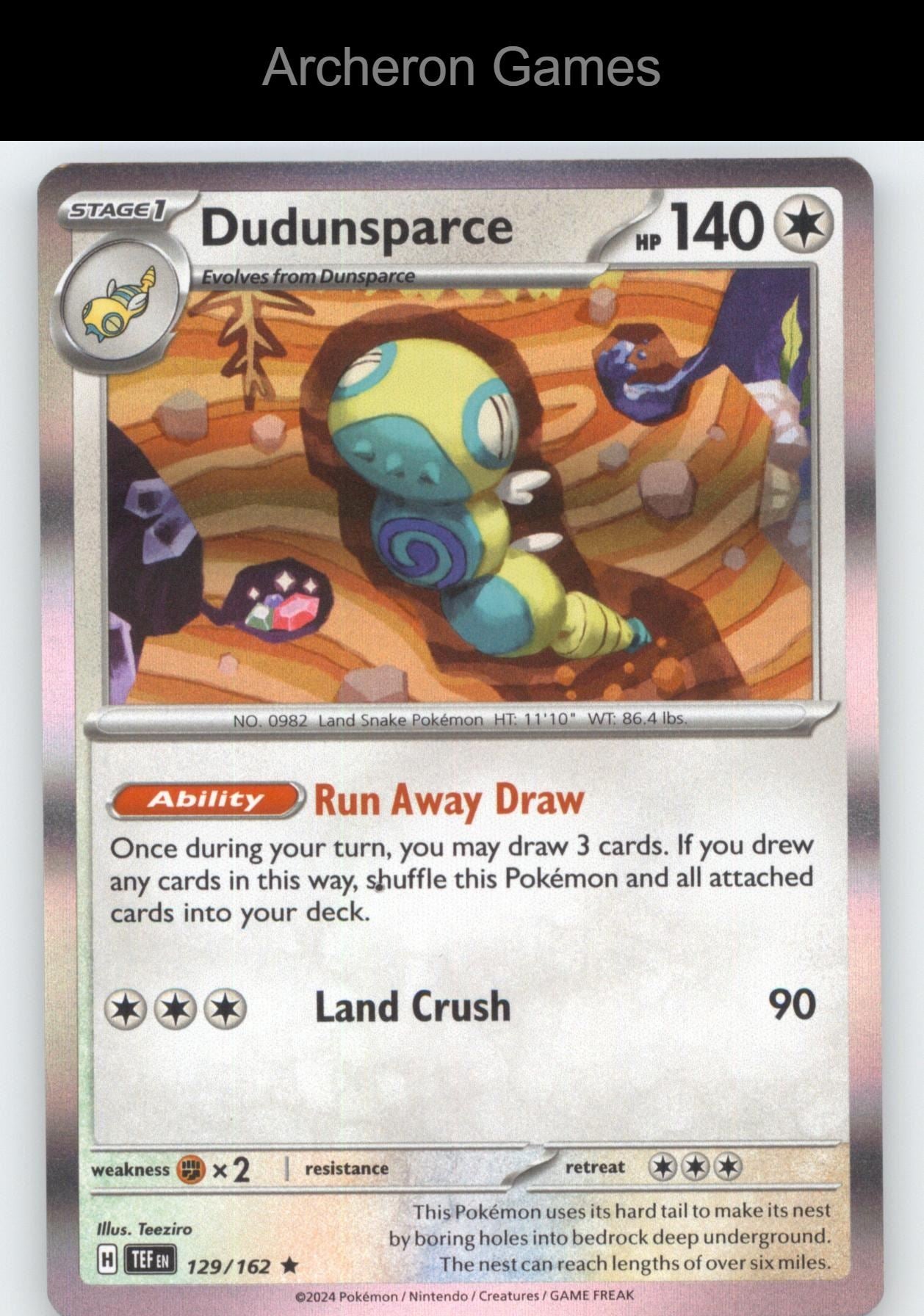 Pokemon Card Dudunsparce TEF 129/162 R Temporal Forces Holo