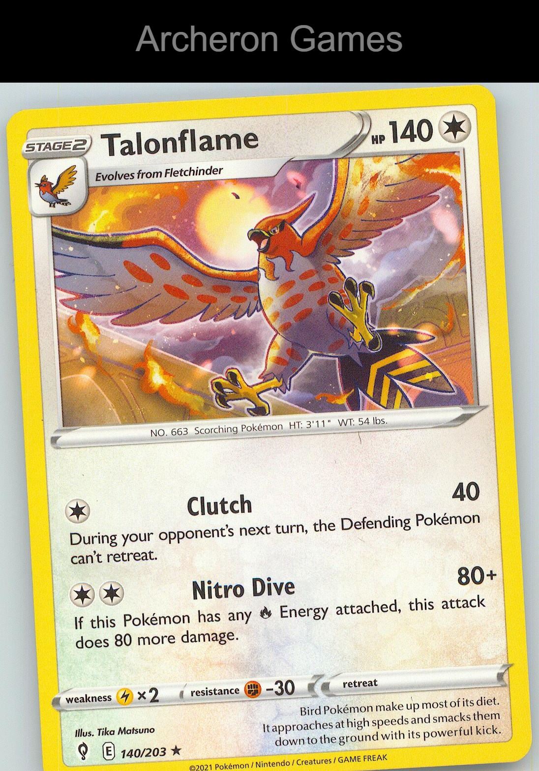 Pokemon Card Talonflame EVS 140/203 R Evolving Skies