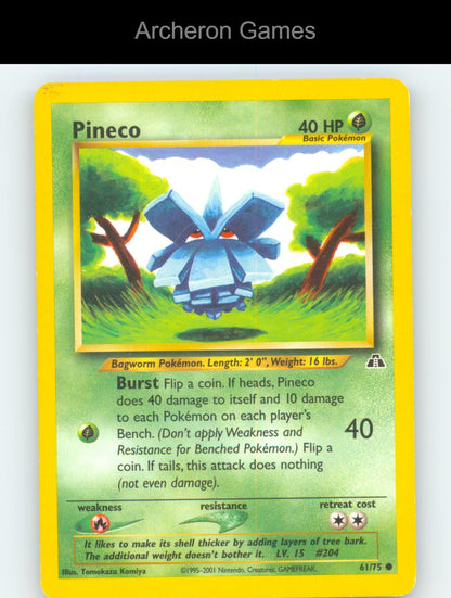 Pokemon Card Pineco N2 61/75 C Neo Discovery Unlimited