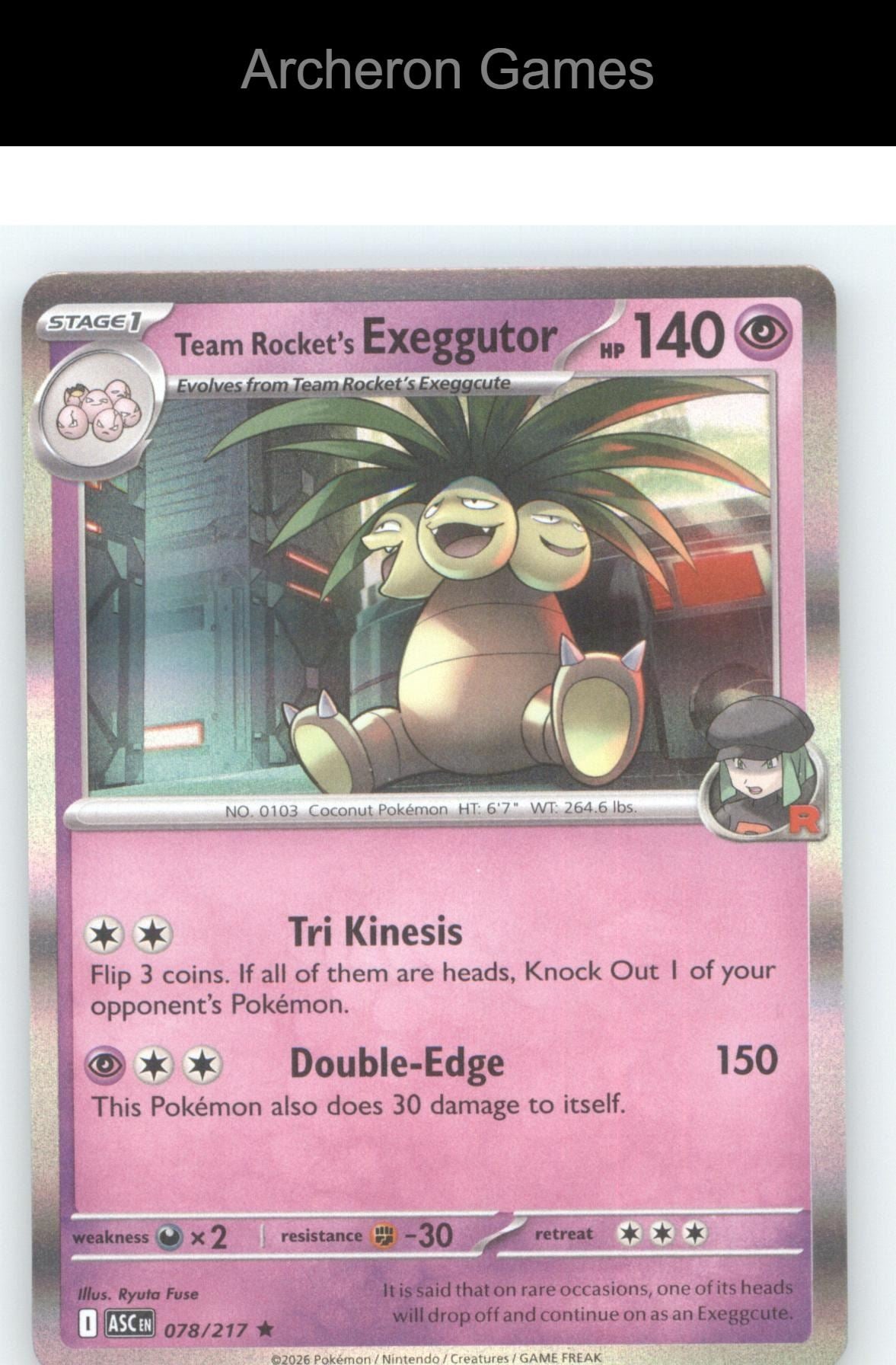 Pokemon Card Team Rocket's exeggutor ASC 078/217 R Ascended Heroes Holo
