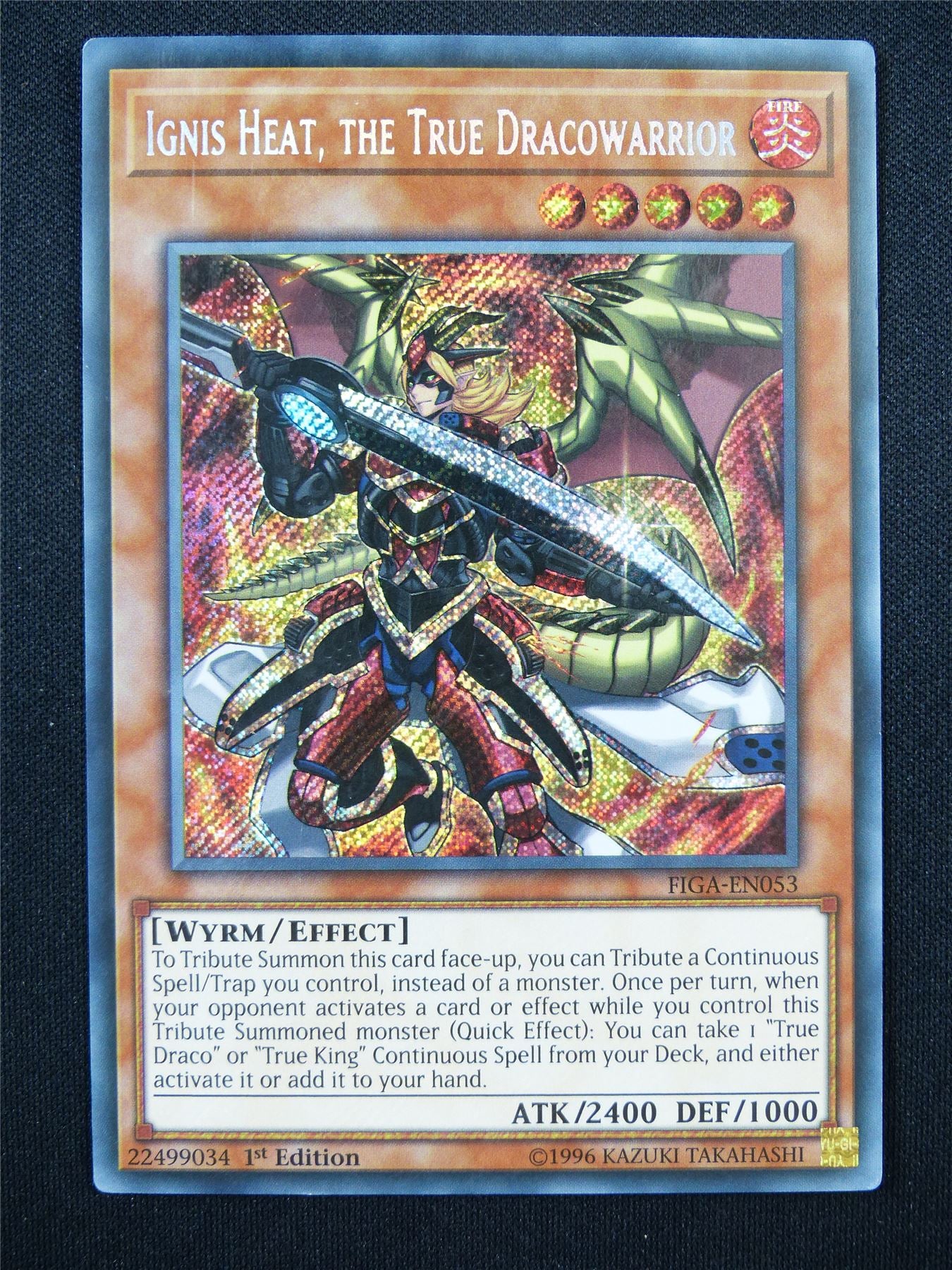 Ignis Heat The True Dracowarrior FIGA Secret Rare - 1st ed Yugioh Card #1ZS