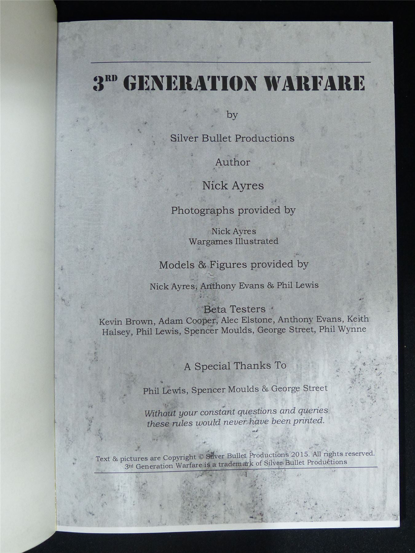3RD Generation Warfare Miniatures Rulebook #2SZ