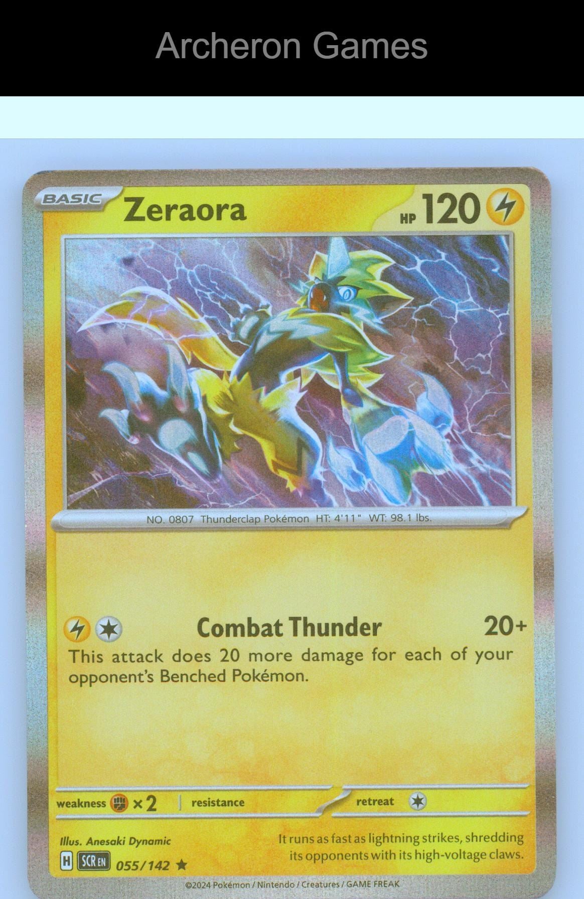 Pokemon Card Zeraora SCR 55/142 R Stellar Crown Reverse Holo