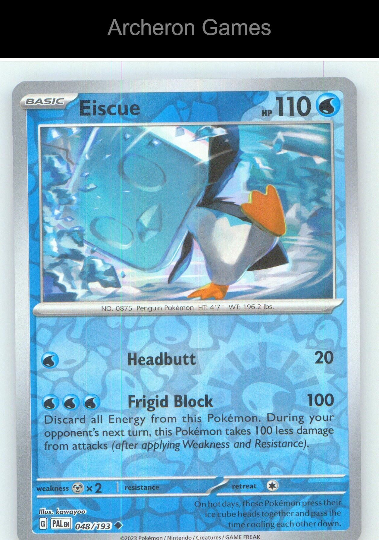 Pokemon Card Eiscue PAL 048/193 UC Paldea Evolved Reverse Holo