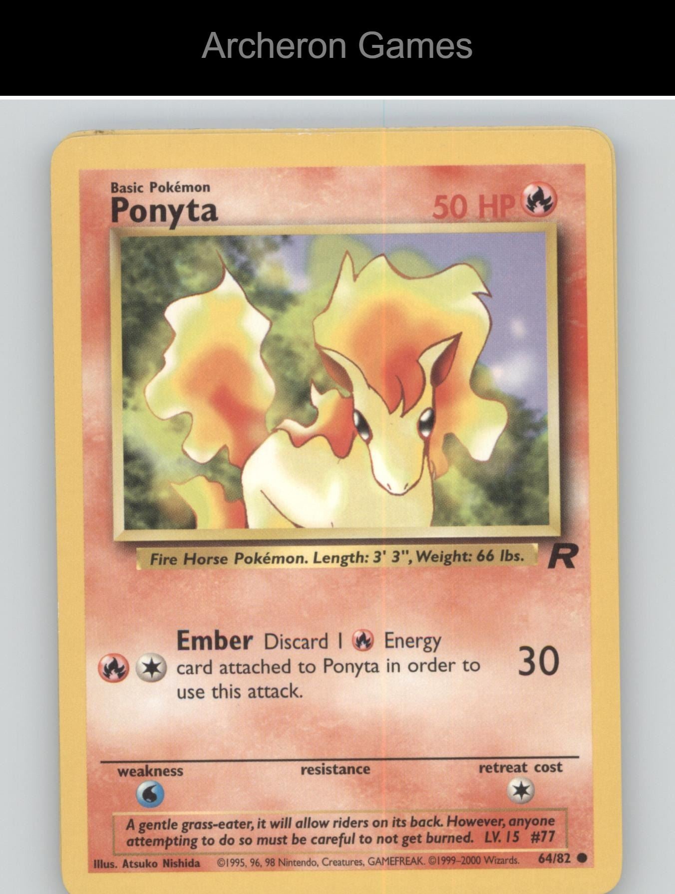 Pokemon Card Ponyta TR 64/82 C Team Rocket Unlimited