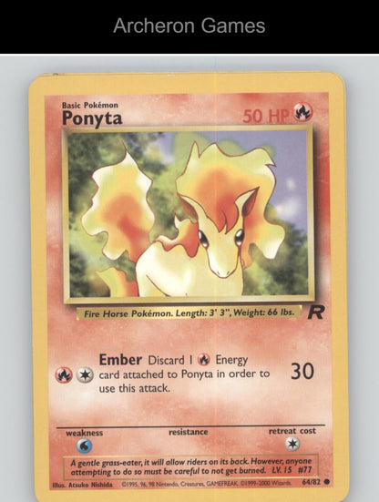 Pokemon Card Ponyta TR 64/82 C Team Rocket Unlimited
