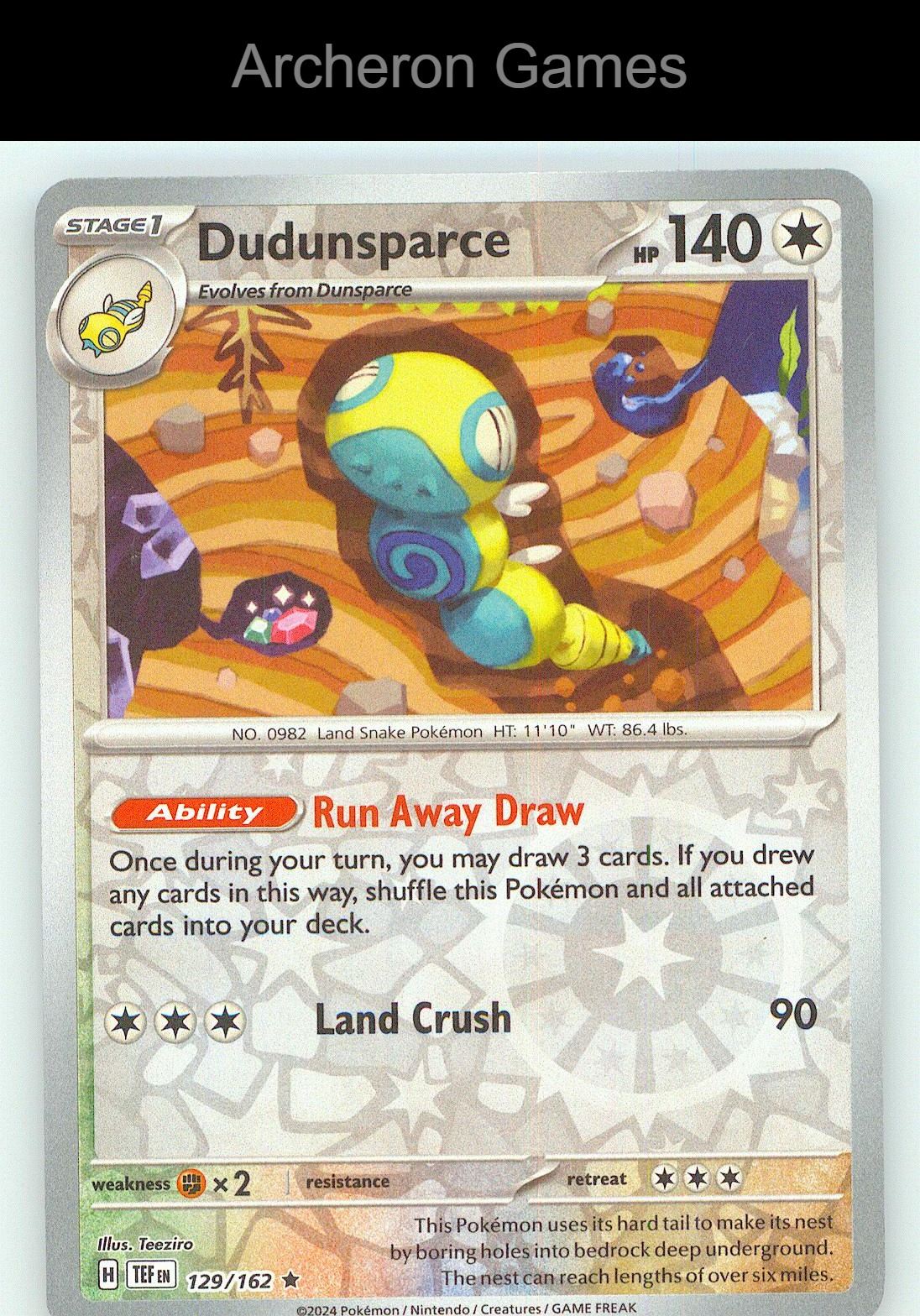 Pokemon Card Dudunsparce TEF 129/162 R Temporal Forces Reverse Holo
