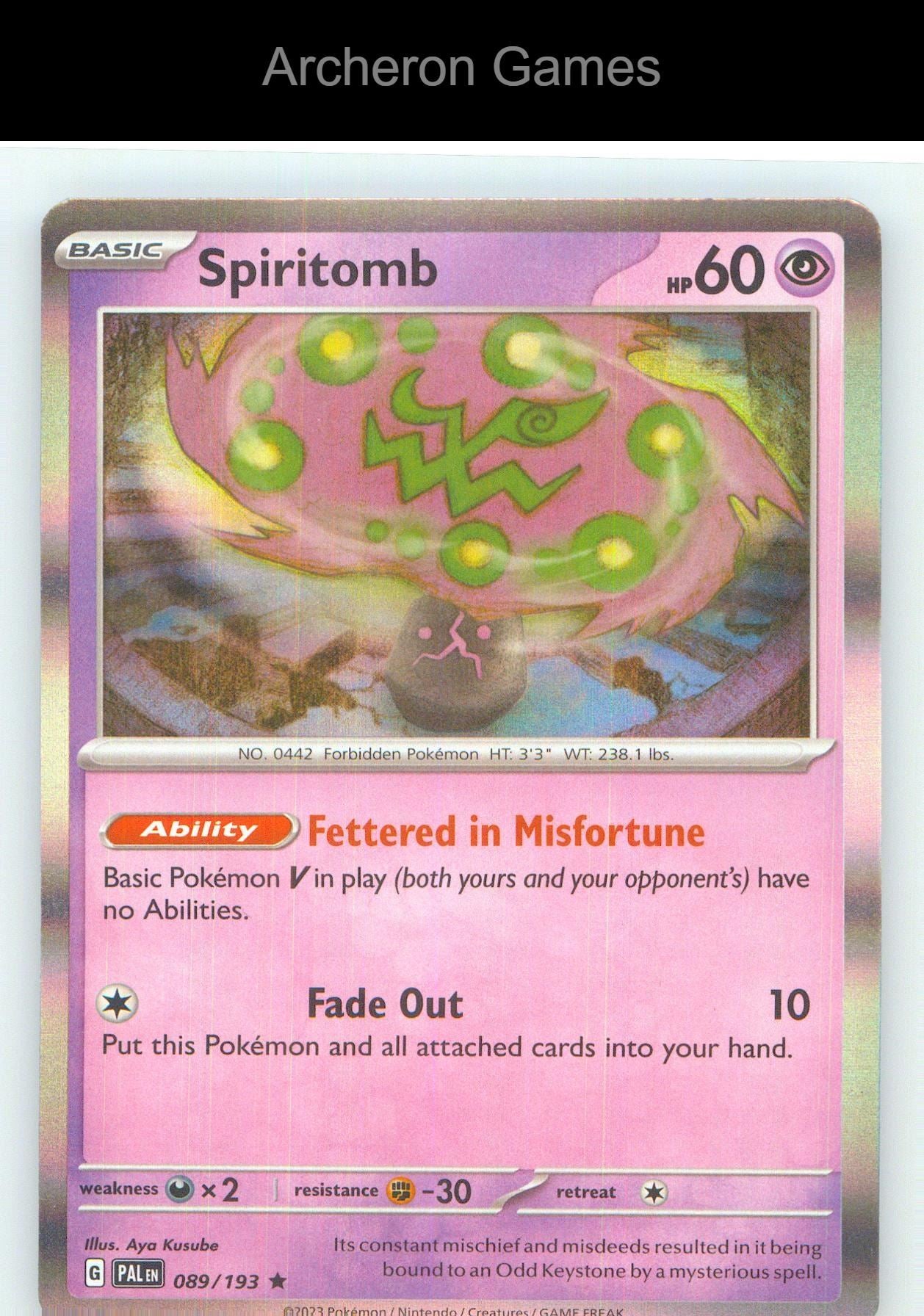 Pokemon Card Spiritomb PAL 089/193 R Paldea Evolved Holo