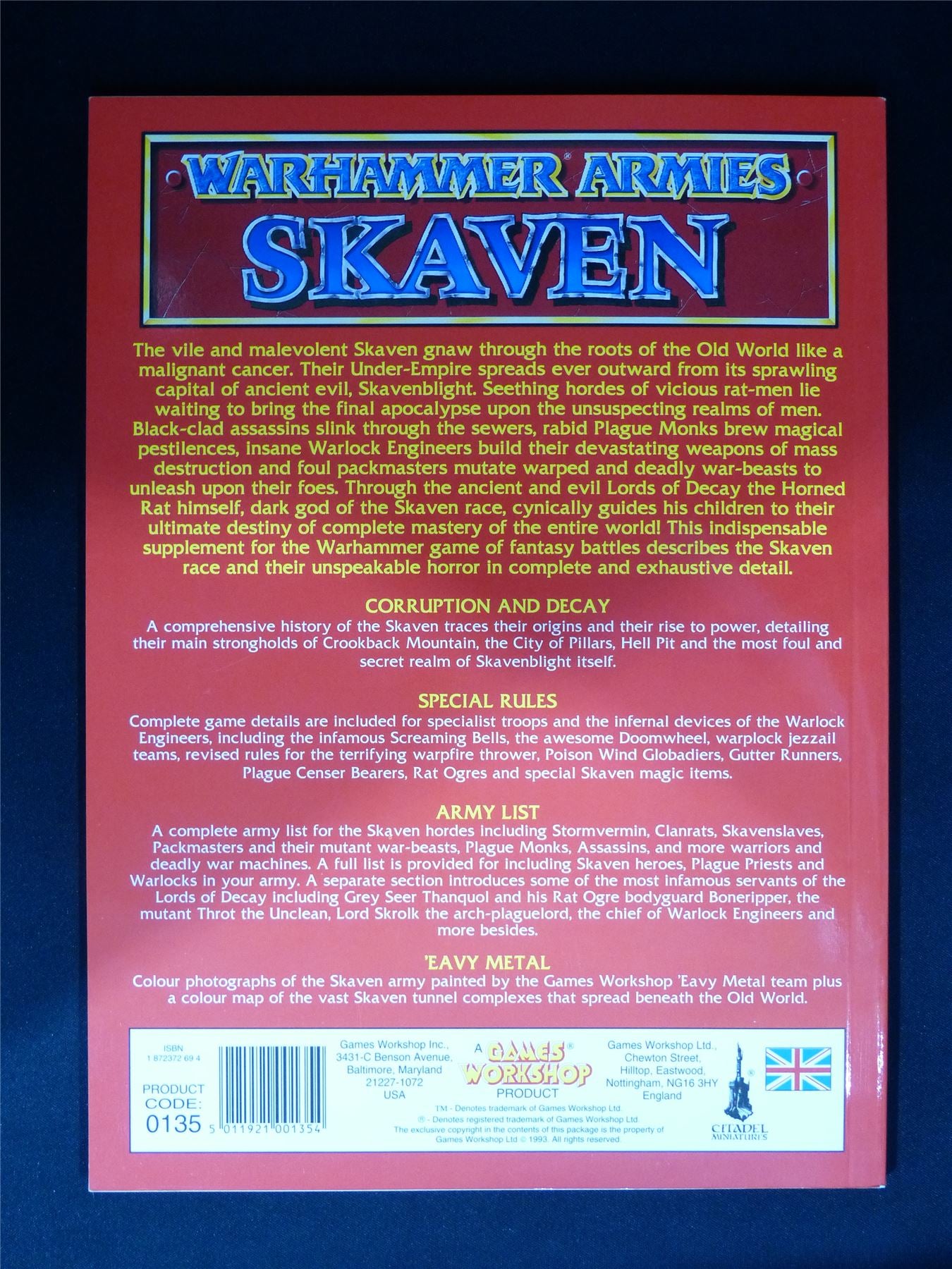 Warhammer Armies: Skaven 4th Edition Softback 1993 - Warhammer Old World #1H9