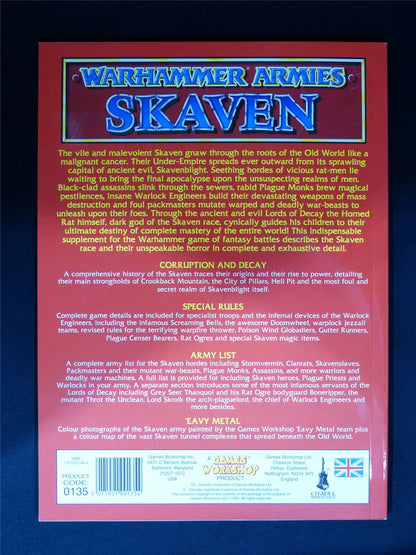 Warhammer Armies: Skaven 4th Edition Softback 1993 - Warhammer Old World #1H9
