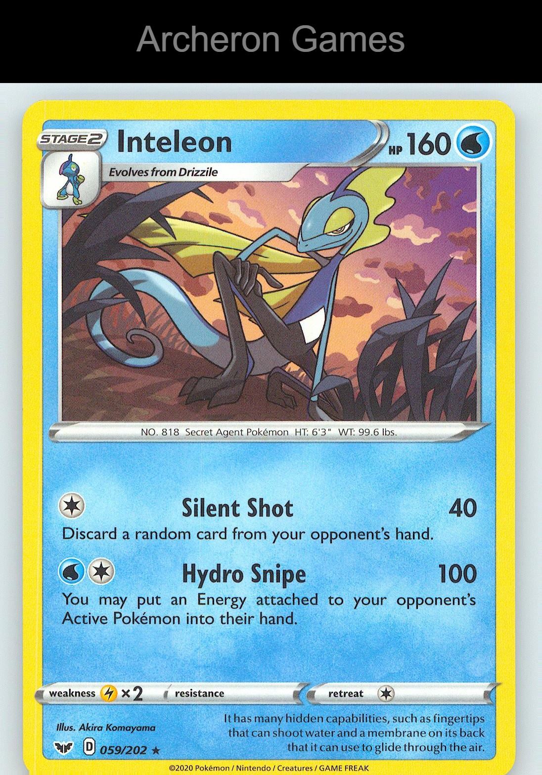 Pokemon Card Inteleon SSH 059/202 R Sword & Shield