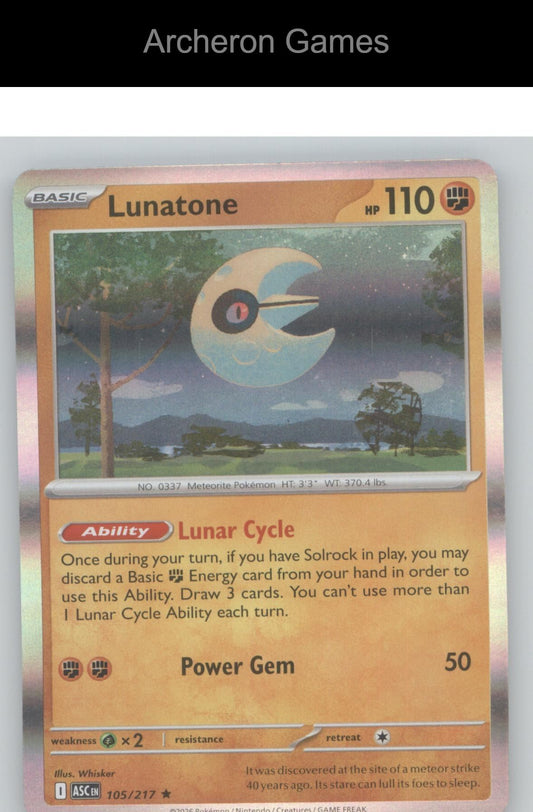 Pokemon Card Lunatone ASC 105/217 R Ascended Heroes Holo