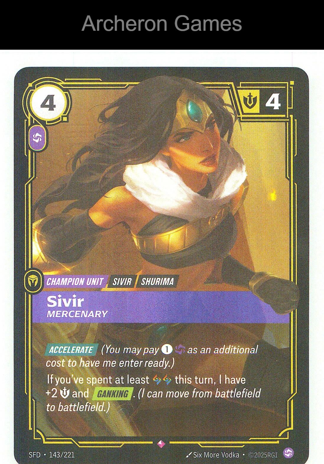 Sivir - Mercenary SFD 143/221 R Spiritforged Riftbound Card