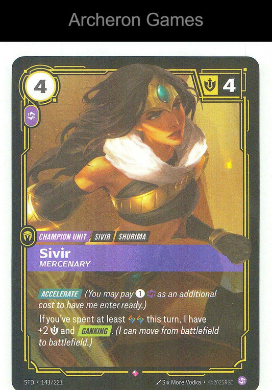 Sivir - Mercenary SFD 143/221 R Spiritforged Riftbound Card