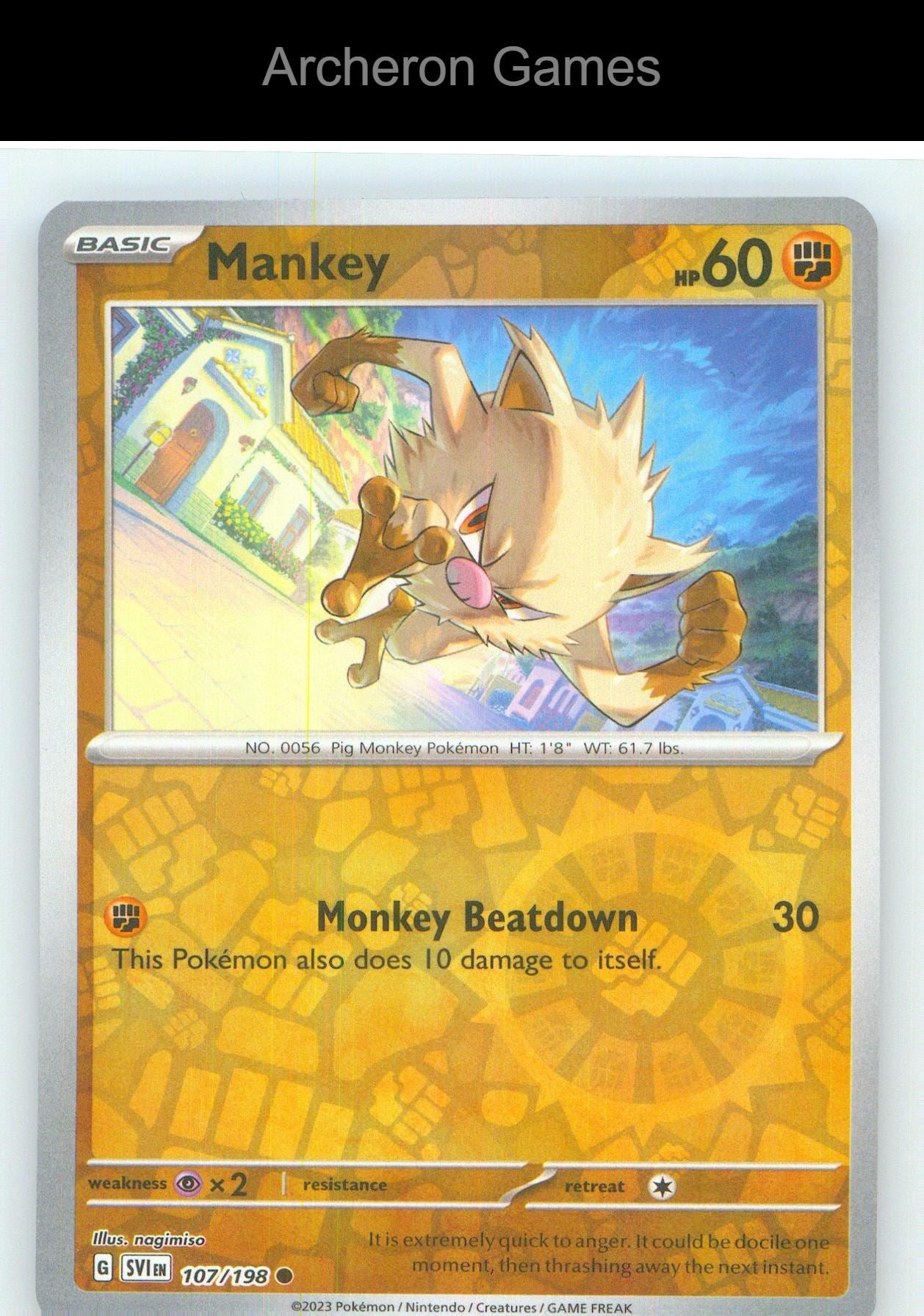Pokemon Card Mankey SVI 107/198 C Scarlet & Violet Reverse Holo