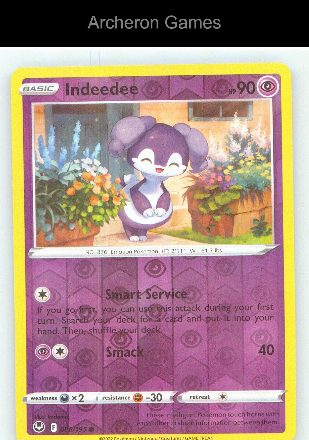Pokemon Card Indeedee SIT 086/195 C Silver Tempest Reverse Holo