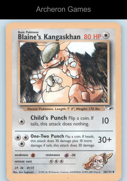 Pokemon Card Blaine's Kangaskhan G1 36/132 UC Gym Heroes Unlimited