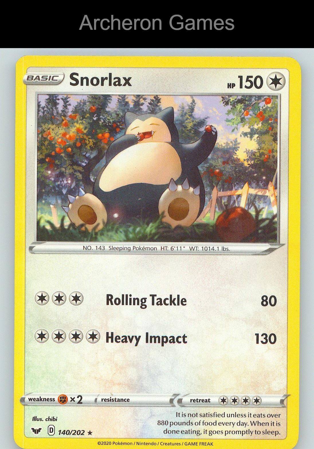 Pokemon Card Snorlax SSH 140/202 R Sword & Shield