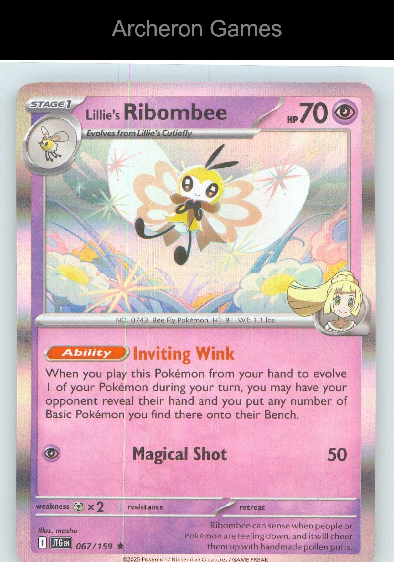 Pokemon Card Lillie's Ribombee JTG 067/159 R Journey Together Holo