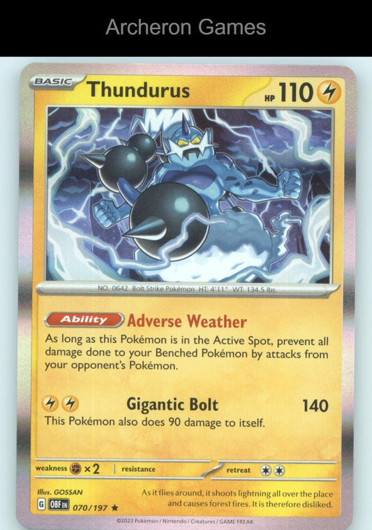 Pokemon Card Thundurus OBF 070/197 R Obsidian Flames Holo