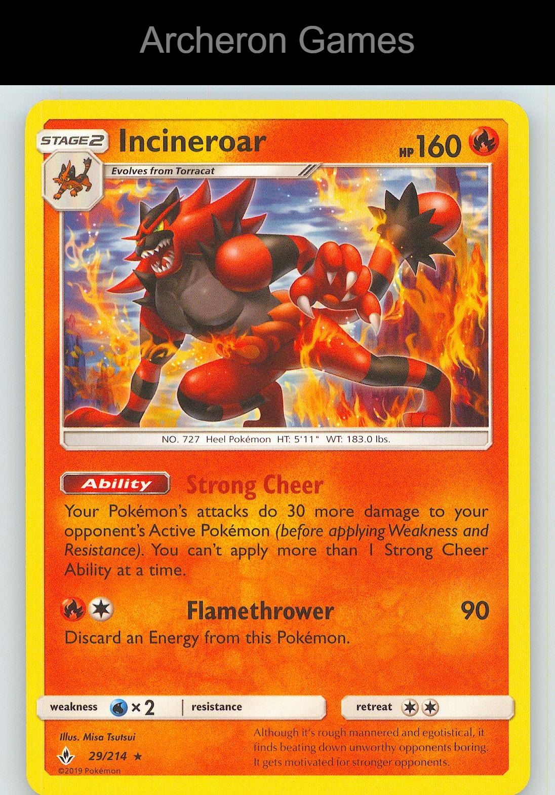 Pokemon Card Incineroar UNB 29/214 R Unbroken Bonds