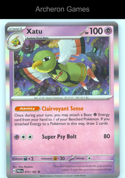 Pokemon Card Xatu PAR 072/182 R Paradox Rift Holo