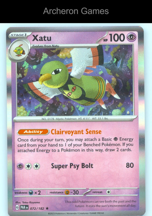 Pokemon Card Xatu PAR 072/182 R Paradox Rift Holo