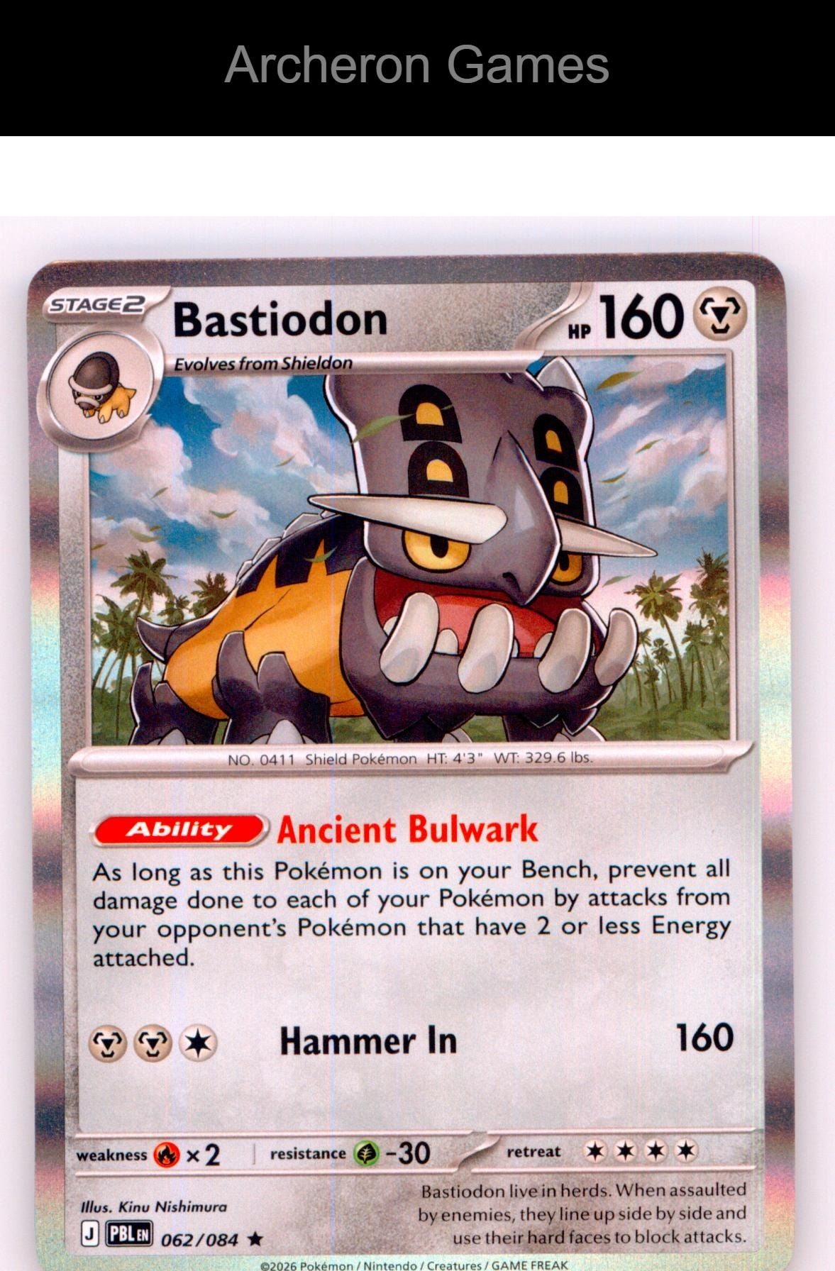 Pokemon Card Bastiodon ME05 062/084 R Pitch Black Holo