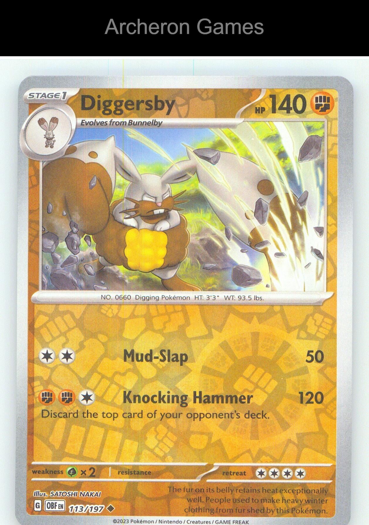 Pokemon Card Diggersby OBF 113/197 UC Obsidian Flames Reverse Holo