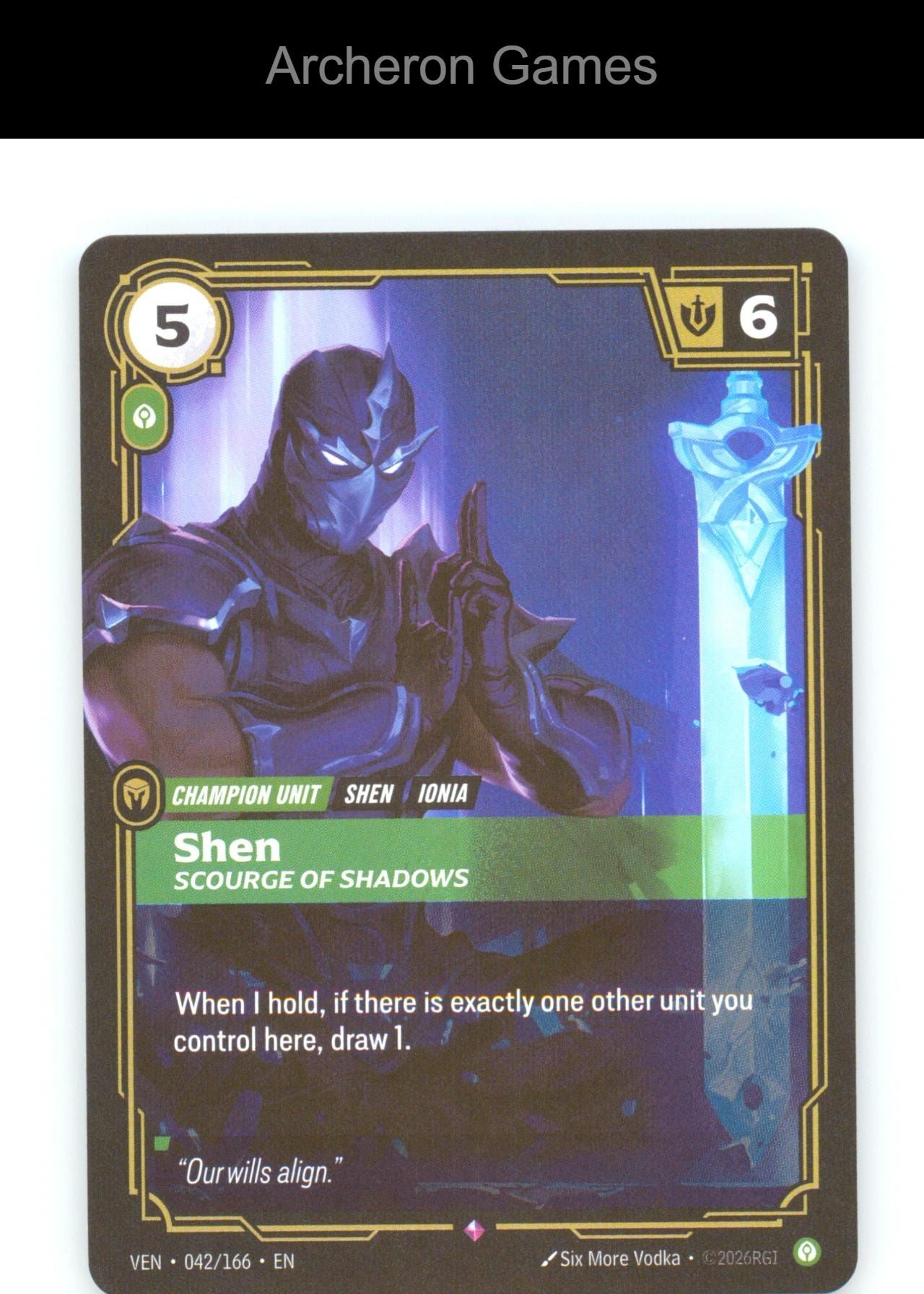 Shen - Scourge of Shadows VEN 042/166 R Vendetta Riftbound Card Foil