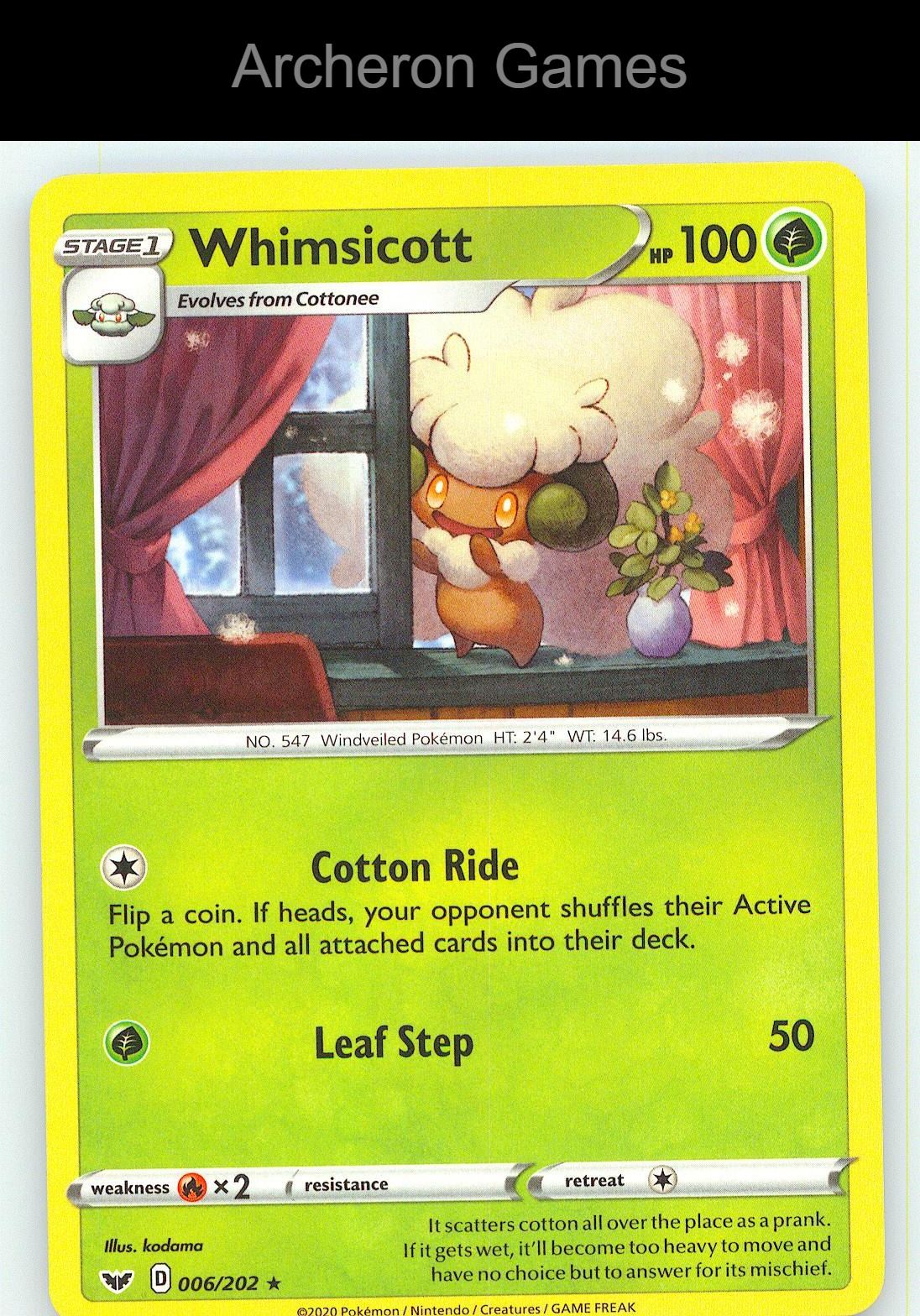 Pokemon Card Whimsicott SSH 006/202 R Sword & Shield