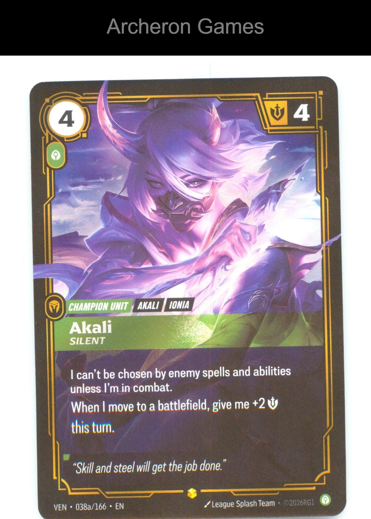 Akali - Silent (Alternate Art) VEN 038a/166 Vendetta Riftbound Card Foil