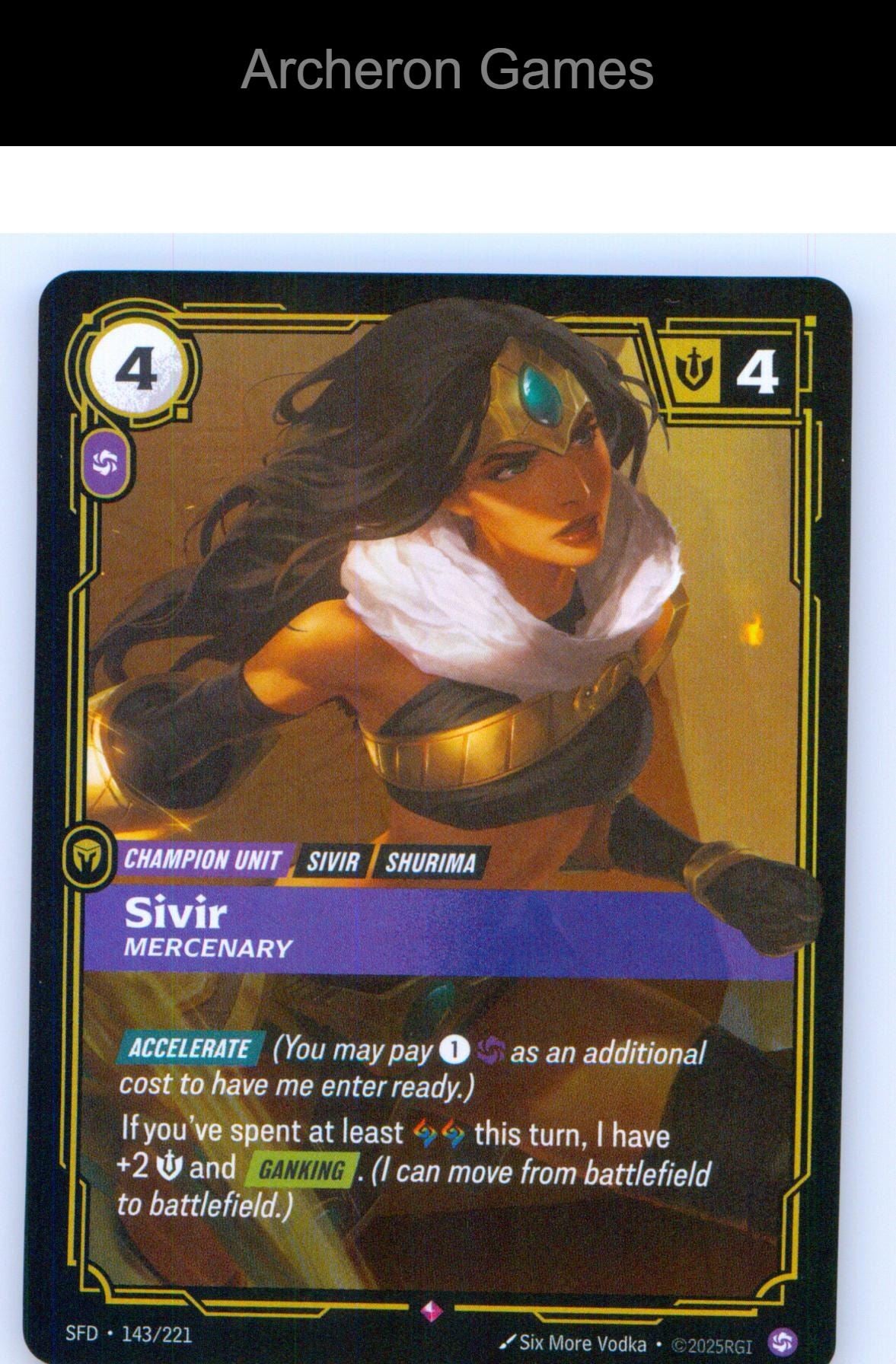 Sivir - Mercenary SFD 143/221 R Spiritforged Riftbound Card
