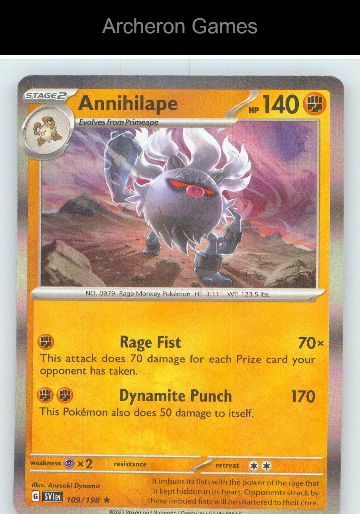 Pokemon Card Annihilape SVI 109/198 R Scarlet & Violet Holo