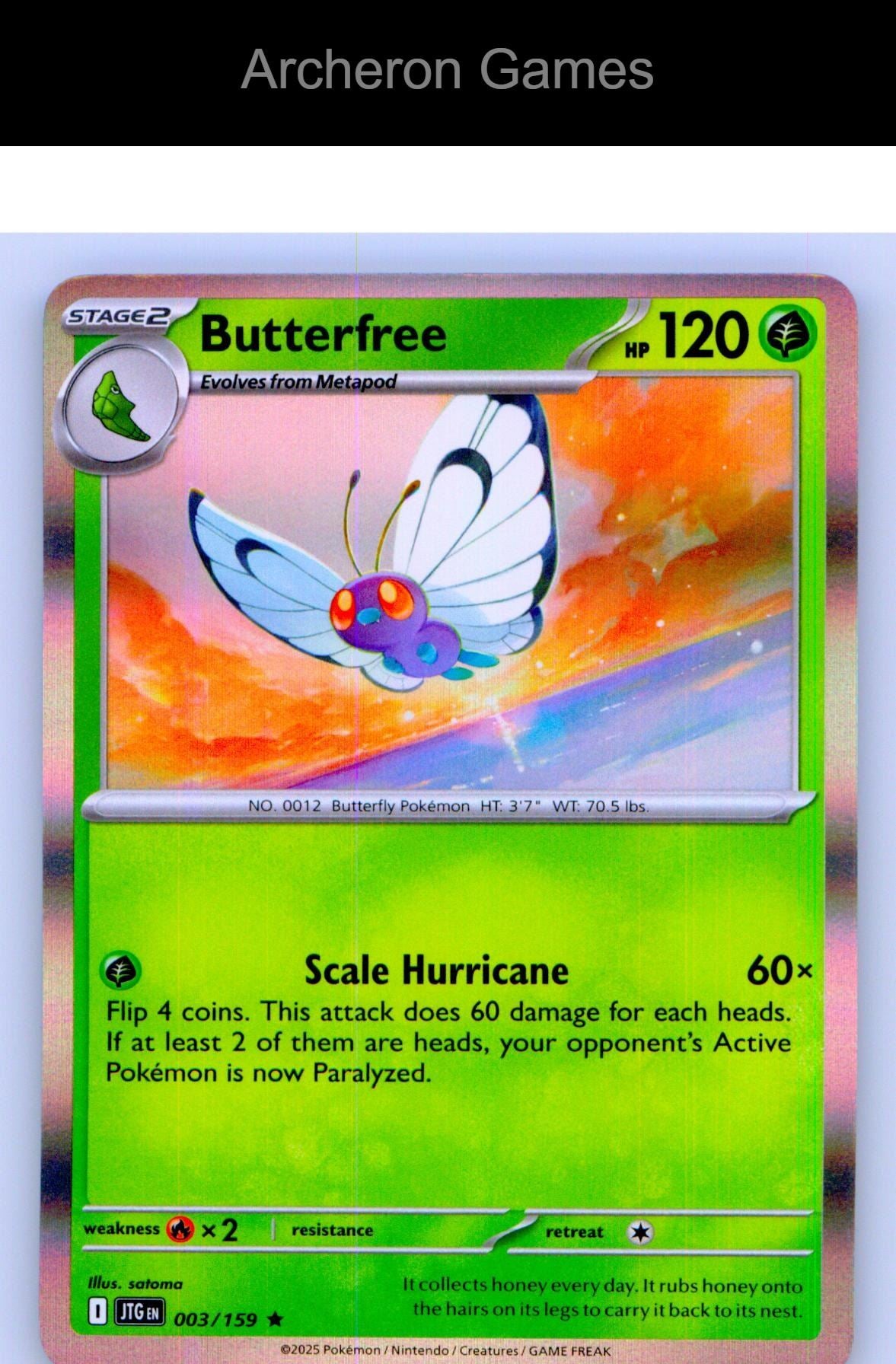 Pokemon Card Butterfree JTG 003/159 R Journey Together Holo