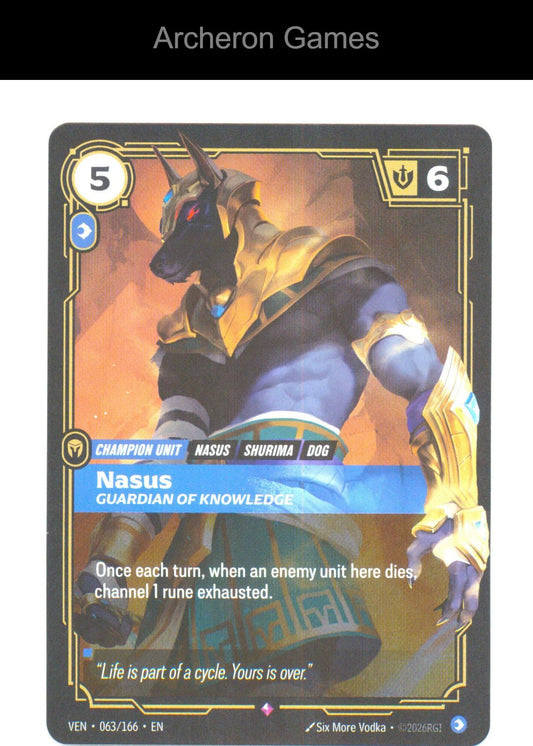 Nasus - Guardian of Knowledge VEN 063/166 R Vendetta Riftbound Card Foil
