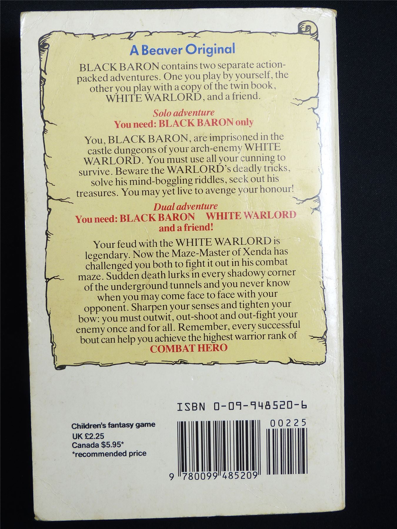 Combat Heroes: Black Baron by Joe Dever 1st ed - Vintage Adventure Novel Softback #M5