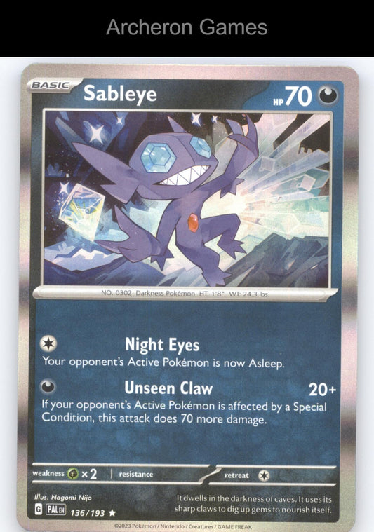 Pokemon Card Sableye PAL 136/193 R Paldea Evolved Holo