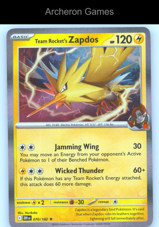 Pokemon Card Team Rocket's Zapdos (Cosmos Holo) MCAP 070/182 Misc Cards