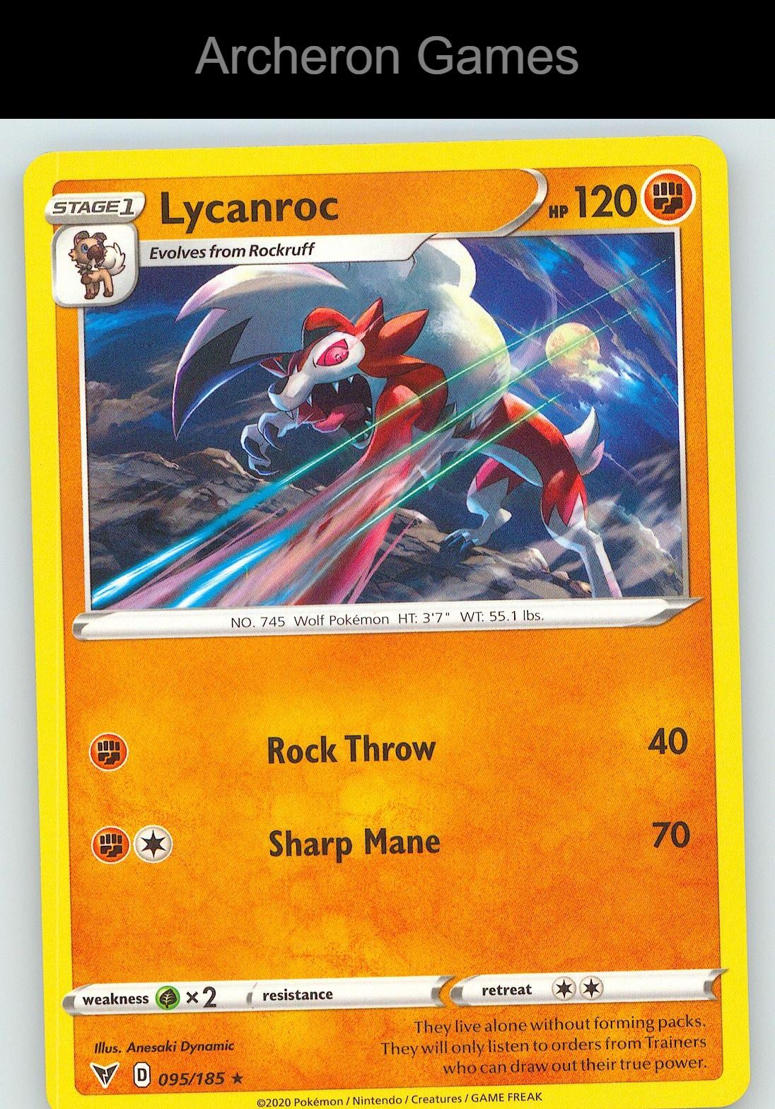 Pokemon Card Lycanroc VIV 095/185 R Vivid Voltage
