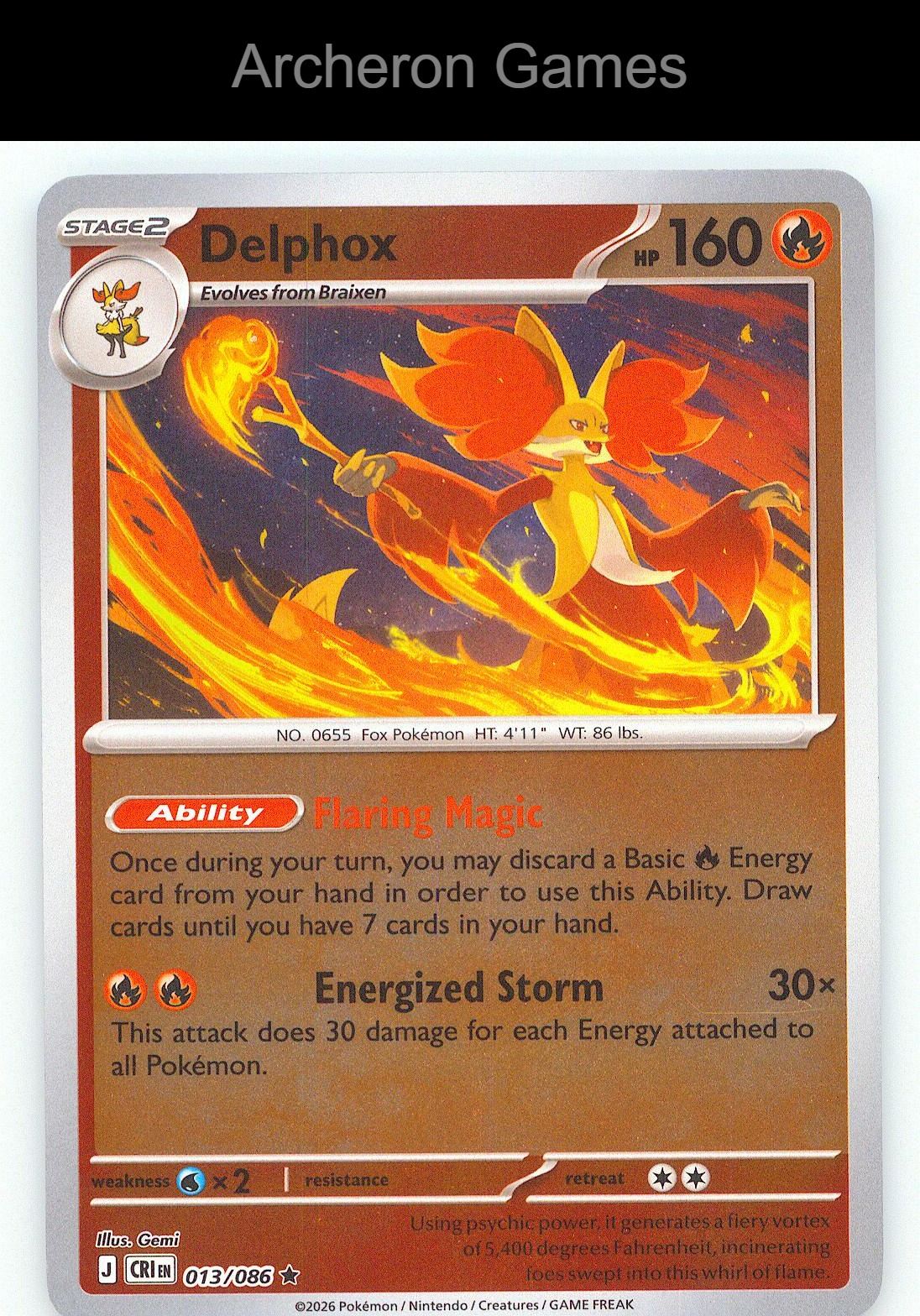 Pokemon Card Delphox ME04 013/086 R Chaos Rising Reverse Holo