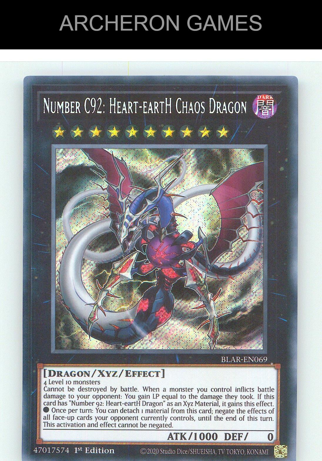 Number C92: Heart-eartH Chaos Dragon SEC YUGIOH Card 1st Edition