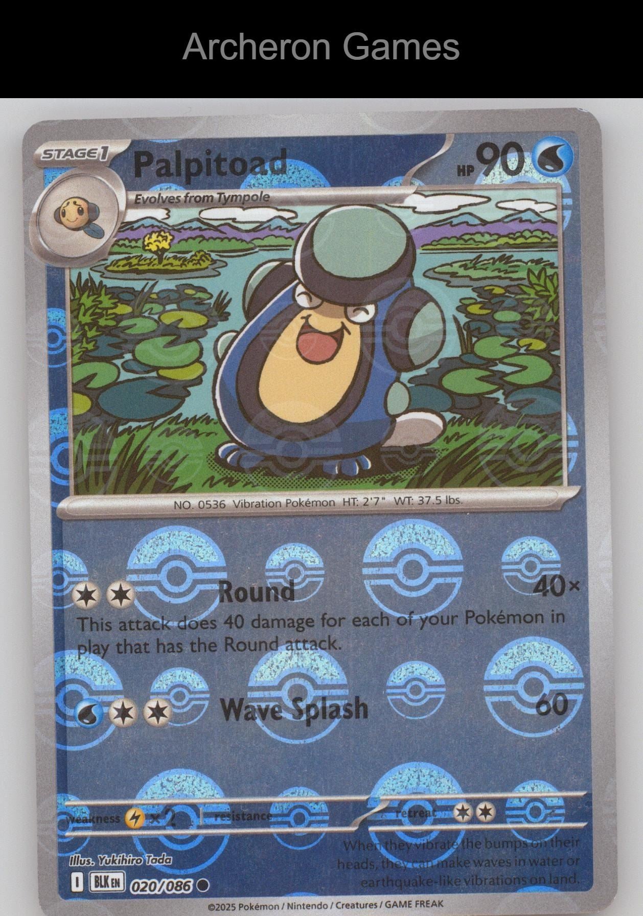 Pokemon Card Palpitoad (Poke Ball Pattern) BLK 020/086 C Black Bolt Holo